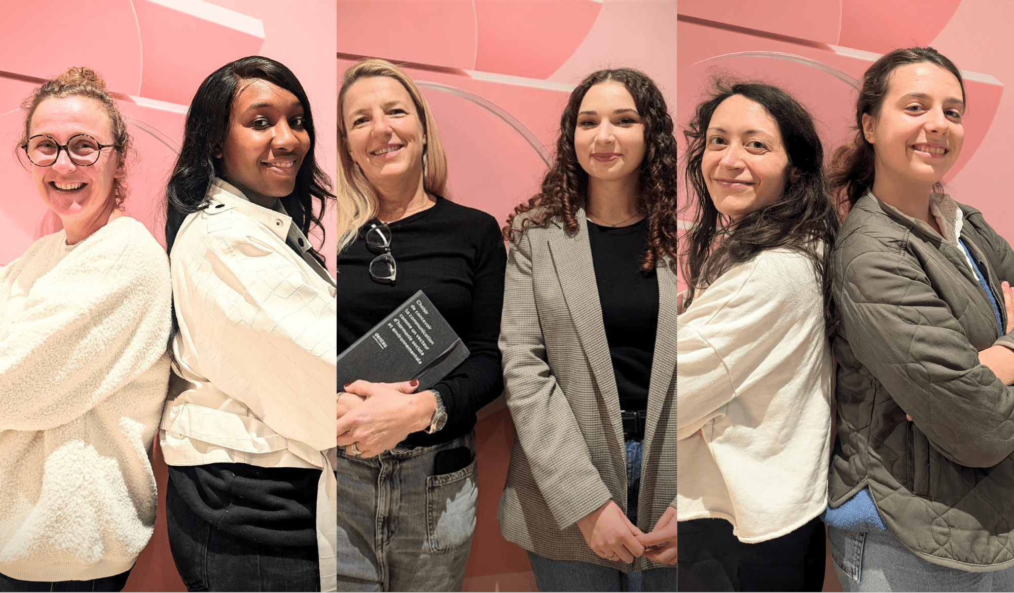 Accueil des propulsées chez dentsu : triptyque de trois binômes étudiant·e et mentor en discussion.